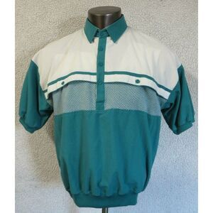 Mens Alexxus Short Sleeve Dual Front Pocket Vintage Shirt Size L Teal White Blue